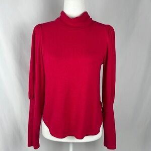 Anthropologie Hot Pink Barbiecore Long Puff Sleeve Turtleneck Sweater Womens S